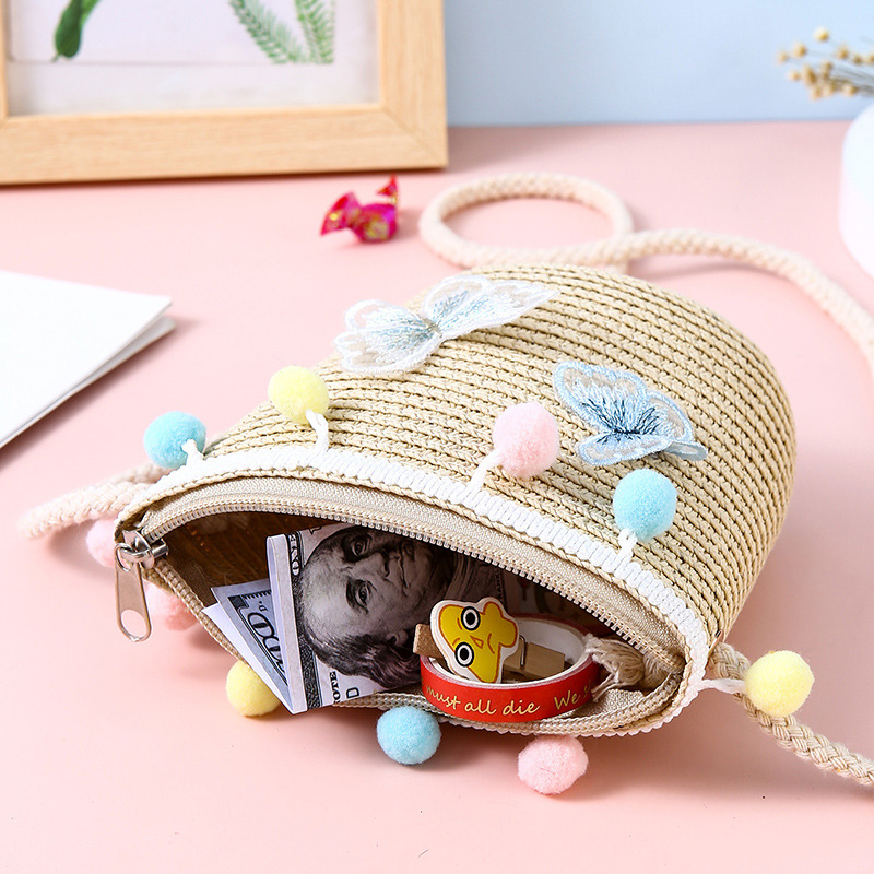 AL001737 ALLCH Children's Butterfly Ball Straw Bag Crossbody Bag Children's Coin Purse - Image 2