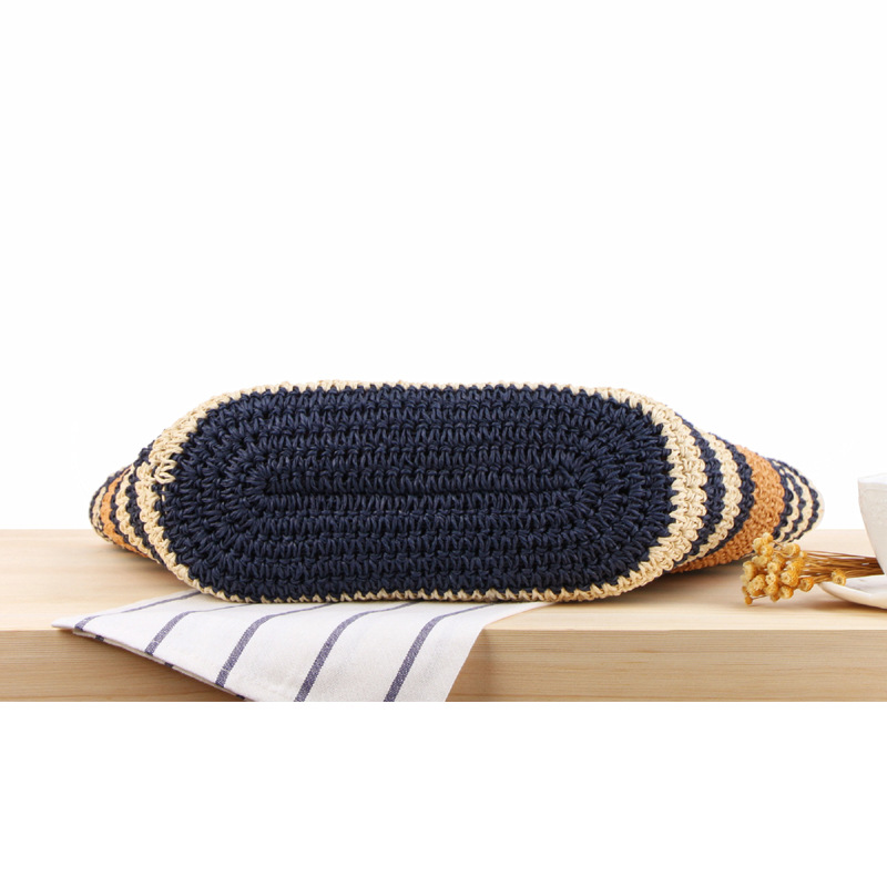 AL001699 ALLCH Striped Single Shoulder Straw Bag Holiday Hand-Woven Beach Lounge Bag - Image 3