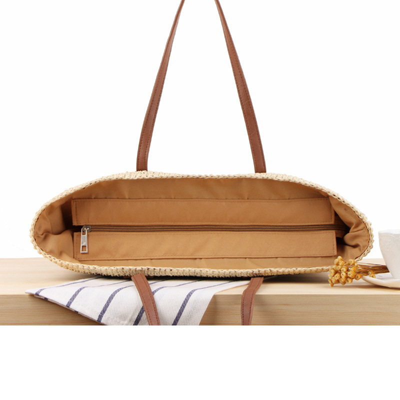 AL001699 ALLCH Striped Single Shoulder Straw Bag Holiday Hand-Woven Beach Lounge Bag - Image 4